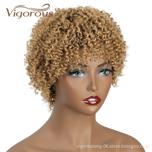 Wholesale Cheap Afro 100% Human Hair Brazilian With Bang Ombre Brown Natural Cuticle Aligned Deep Wave Curly Bob Closure Wig